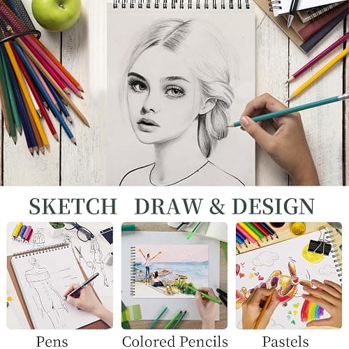 5. SuFly Sketch Book 9x12, Drawing Paper Pad-68lb/100gsm, Top Spiral Sketchbook Hardcover, 100 Sheets Sketch Pad for Kids Classroom Art Supplies for Adults-Sketchpad for Drawing, Illustration & Art Stuff thumbnail 6