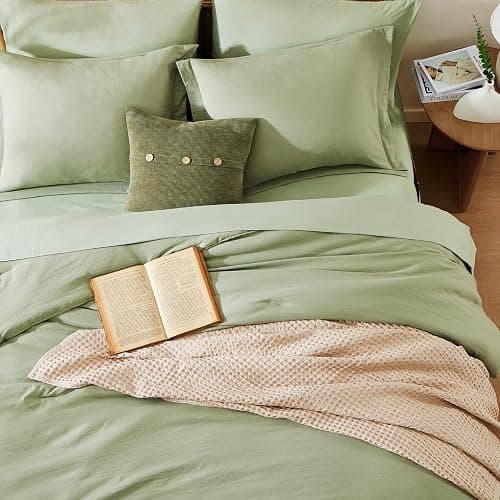 WRENSONGE Twin Comforter Set- 5 Pieces Sage Green Bed in a Bag, All Season Twin XL Bedding Sets with 1 Fitted Sheet, 1 Flat Sheet, 1 Pillow Sham and 1 Pillowcase - Sage Green - 5Pcs-Twin/Twin XL(66"*90") thumbnail 5