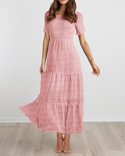BTFBM Women Casual Short Sleeve Crew Neck Summer Dress Bohemian Floral Printed Flowy Maxi Dresses Tiered Cocktail Dress thumbnail 3