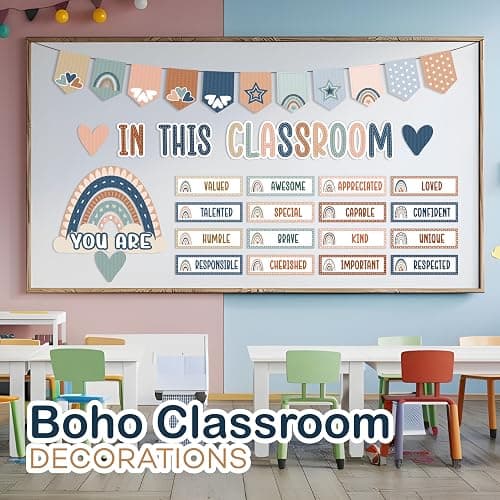 4E's Novelty 36 Pcs “in This Classroom You are” Boho Classroom Bulletin Board Sets, Boho Motivational Bulletin Board Decorations with Rainbow, & Positive Affirmations School Wall Decor Classroom thumbnail 7