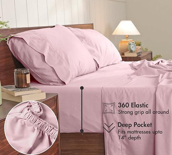 RUVANTI 100% Cotton Percale Sheets Queen, Dusty Rose | Crisp Cooling Summer Bed Sheets, Deep Pocket 14", Soft Peach Finish, Breathable & Durable Hotel-Style, 4 Piece Set thumbnail 7