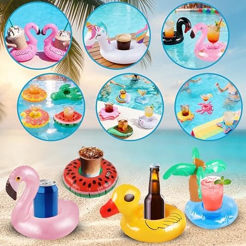 Inflatable Drink Holder, 35 Pack Drink Floaties for Pool, Pool Drink Floats for Hawaii Themed Pool Parties Cute Flamingo Inflatable Cup Holders Coasters thumbnail 7