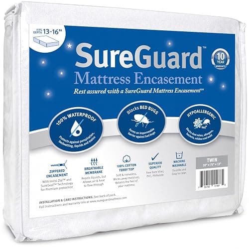 Twin (13-16 in. Deep) SureGuard Mattress Encasement - 100% Waterproof, Bed Bug Proof, Hypoallergenic - Premium Zippered Six-Sided Cover - Image 1