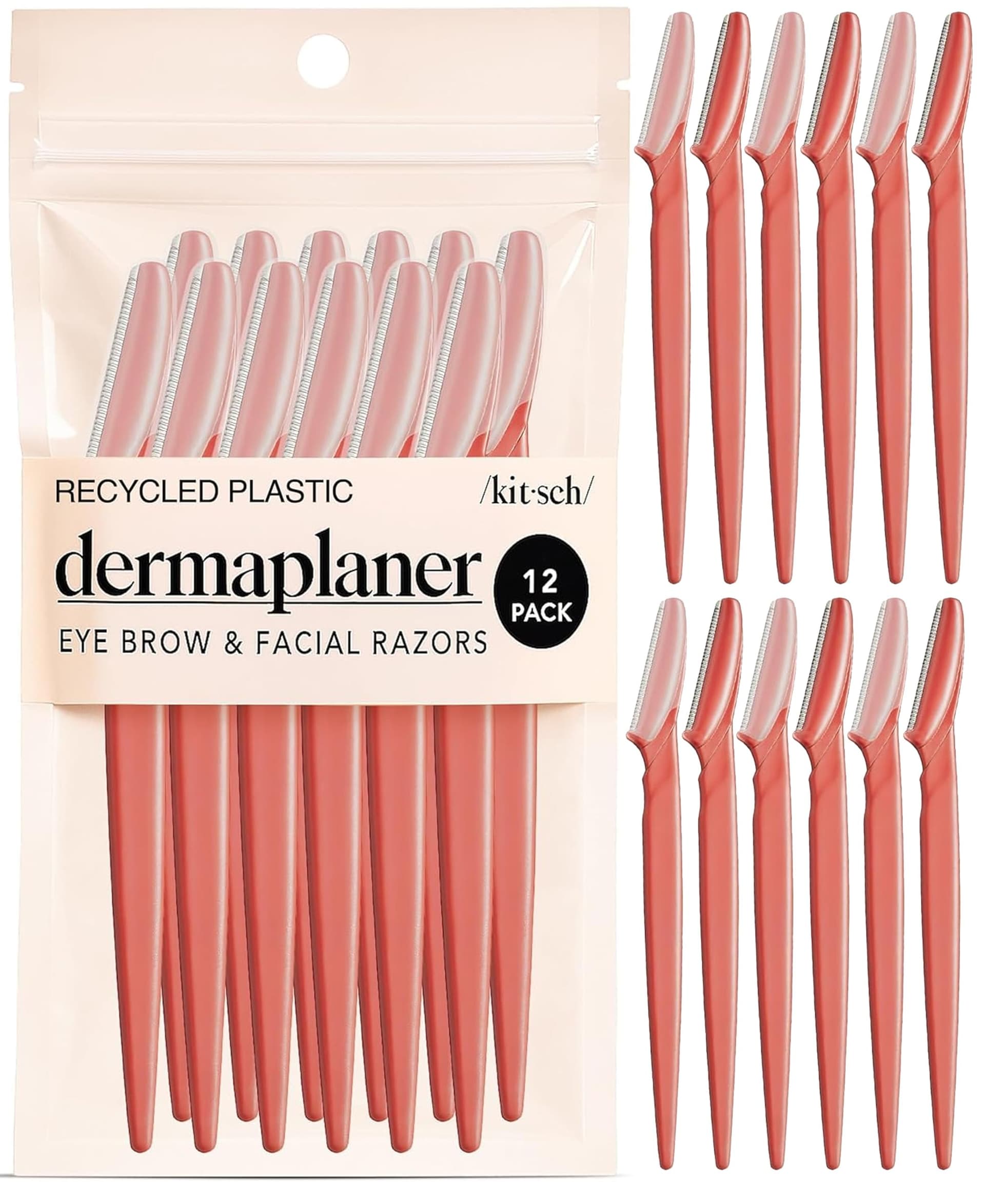 Kitsch Dermaplane Razor for Women Face – Face Razors for Women & Men, Eye Brow Razors & Face Shaver – Exfoliating Facial Razor & Dermaplaner as Skin Care Tool for Smoother Skin - Coral, 12 pcs - Image 1