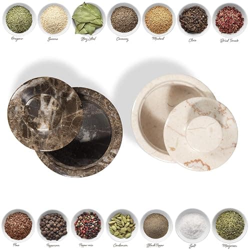 Brown Marble Salt Cellar with Lid (3.5oz) - Scratch-resistant & Easy-to-Clean Salt Containers for Countertop - Elegant & Versatile Marble Jar to Store Salt, Sugar & Dry Spices - Compact Salt Dispenser thumbnail 5