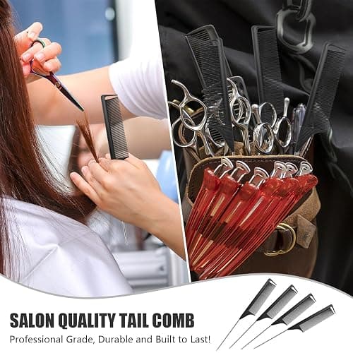 NICEMOVIC Rat Tail Parting RatTail Braiding Comb for Women 24 Pack, Hair Parting Tools Rat Tooth Combs Bulk, Individually Wrapped Braider Essentials Barber Supplies for Hair Stylist (Black) thumbnail 7