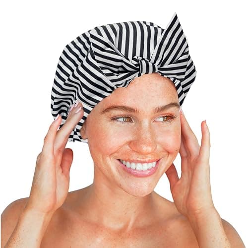 Kitsch Luxury Shower Caps for Women Reusable Waterproof - Large Shower Cap for Women and Men, Non-slip, Quick-dry Hair Cap for Long & Short Hair, Comfortable and Stylish Design - Stripe thumbnail 7