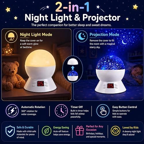 MOKOQI Star Projector Night Light for Kids, Rotating Stars Night Light Projector for Kids Bedroom, Star Projector with Timer, Light Up Stars for Ceiling, Star Machine Gift for Boys Girls Toddlers thumbnail 4