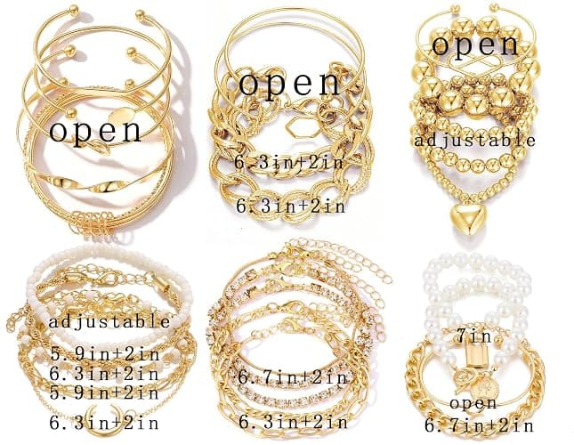 IFKM 6 PACK (24 PCS) Boho Gold Chain Bracelets Set for Women, 14K Gold Plated Multiple Layered Stackable Open Cuff Wrap Bangle Adjustable Link Italian Cuban Jewelry for Women Gift thumbnail 8