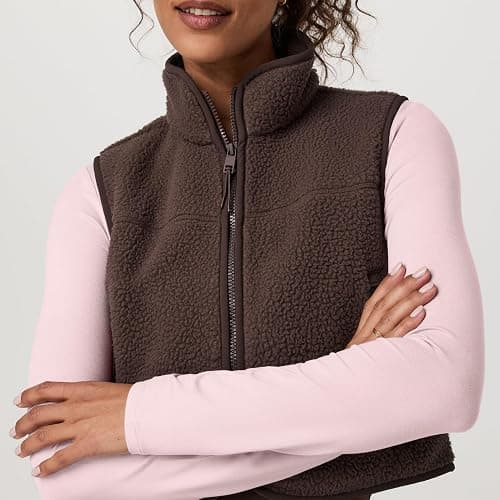 Yioaga Cropped Fleece Vest Women Sleeveless Stand Collar Zip Up Sherpa Jacket Fall Winter Warm Coats Outerwear with Pockets thumbnail 5