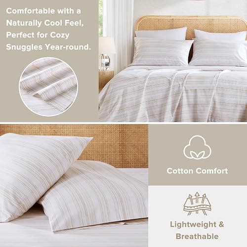 Comfort Spaces 100% Cotton Sheets King, Breathable, Naturally Cool Cotton Sheets, Cotton Bed Sheets with 14" Elastic Pocket Fits up to 16" Mattress, All Seasons Sheet Set, Good Vibes Taupe 4 Piece thumbnail 6