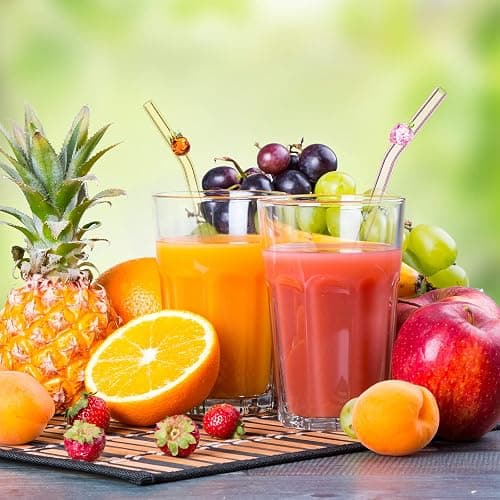 6 Pcs Glass Straws with Design Reusable Cute Fruit Drinking Straws 7.9in x 8mm Colorful Party Favors Decorations with 2 Cleaning Brushes for Summer Beach Birthday(Bent) thumbnail 6