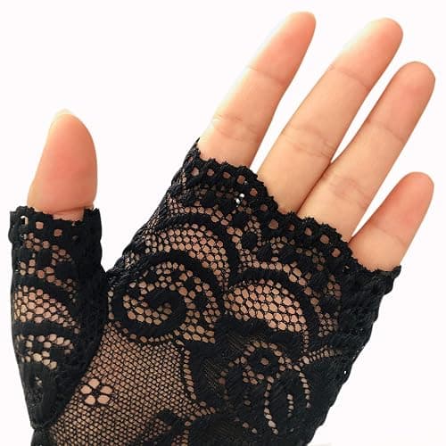 monochef Women Short Lace Gloves Sunblock Fingerless Bridal Wrist Gloves Opera Evening Wedding Tea Party Prom Cosplay 1920s thumbnail 3