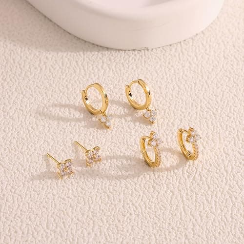 Freekiss 3 Pairs Gold Hoop Earrings Set: Dainty Stud Earrings Trendy Small 14K Gold Plated Hypoallergenic Dangle Cartilage Huggie Hoop Earrings for Women Gold Jewelry for Women Gifts thumbnail 6