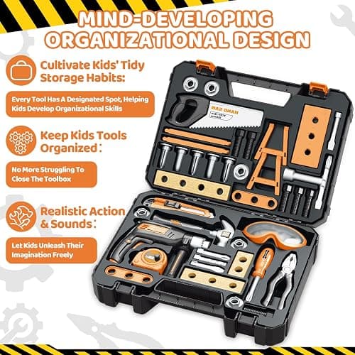 OCHIDO Kids Tool Set with Tool Box & Electronic Toy Drill, 41PCS Toddler Tool Set Kids Construction Toys for Ages 3,4,5,6,7,8, Kid Tools Boy Toys for Boys Christmas Birthday Gifts thumbnail 4