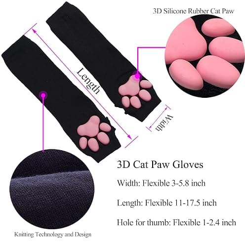 Cat Paw Thigh High Socks Golves, Cute Soft 3D Toe Beans Socks Mittens Kitten Claw Pad Socks for Girl Women Cosplay Set… thumbnail 3
