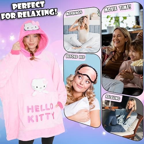 Hello Kitty Blanket Hoodie for Women Teens Wearable Blanket Sherpa Lined Fleece thumbnail 4