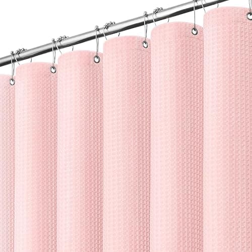 Dynamene Waffle Shower Curtain 256 GSM Heavy Duty Fabric 72"x72" Pink | Thick Textured Cloth, Weighted Hem, Water Repellent Washable, Hotel Luxury Polyester Shower Curtain Set for Bathroom 12 Hooks - Image 1