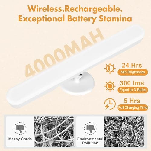 cambk Set of 2 Wireless Vanity Makeup Lights for Mirror, Rechargeable LED Stick On Light Bar for Bathroom Mirror with 3 CCT&Adjustable Brightness, Long Battery Life Cordless Light for Vanity Desk thumbnail 4