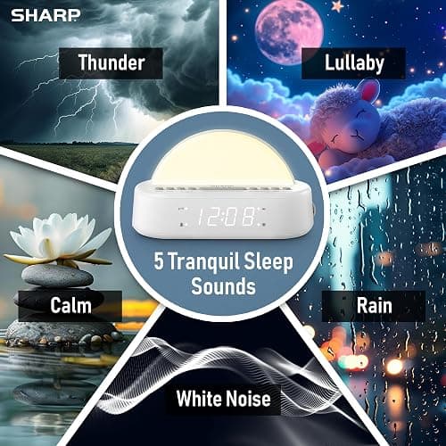 Sharp Sunrise Alarm Clock with Wake-Up Light & Sunset Sleep Timer – 5 Sleep Sounds, 8-Color Night Light, 0.7" LED Display with Dimmer, Snooze, Battery Backup, Bedside Clock for Kids, Teens & Adults thumbnail 3