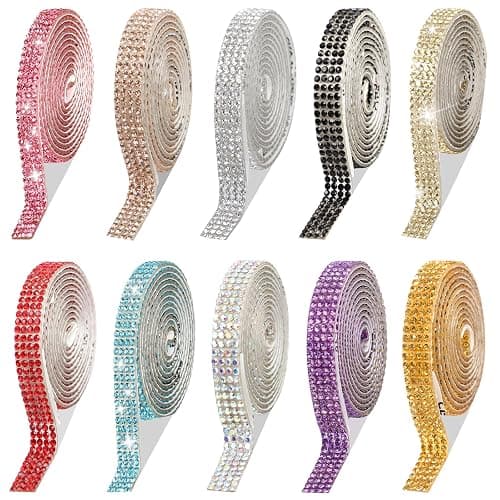 ZXTGBQ 10 rouleaux de ruban de strass autocollant, Ruban Strass Autocollant, Strass et Paillettes, Rubans Décoratifs, Pierres Scintillantes, Accessoires de Bricolage, (couleurs assorties, 0,9 cm) - Image 1