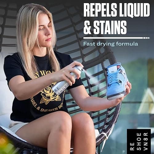 RESHOEVN8R Rain & Stain Shoe Protector Spray - Waterproof, 6.5oz | Quick-drying, no harsh chemicals, protects sneakers, suede, canvas, leather & white shoes, long-lasting thumbnail 6