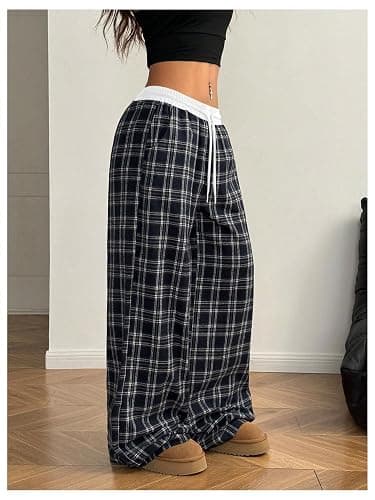 SOLY HUX Women's Plaid Checkered Pants Flannel Pajama Pants Lounge Wide Leg Baggy Sweatpants with Pockets thumbnail 3