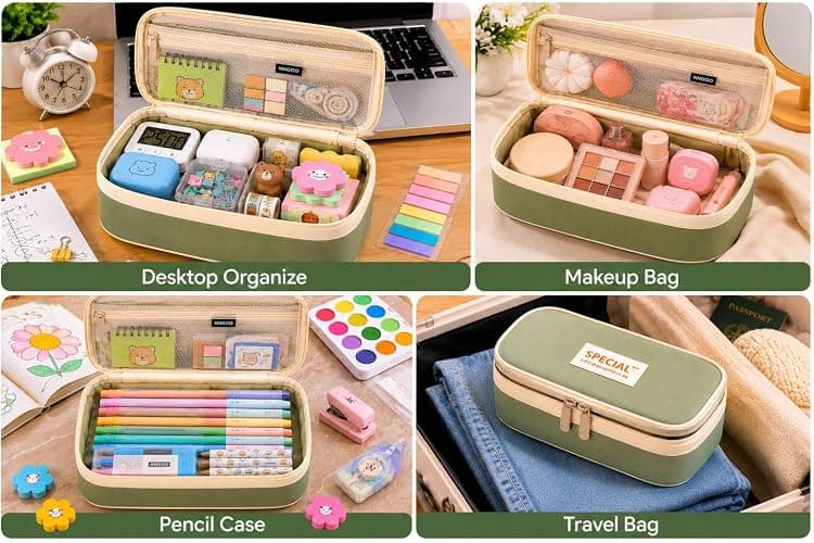 PUPTILY Pencil Case, Large Capacity Aesthetic Pencil Cases with Durable Zipper, Big Stationery Pencil Pouch for Women & Men, Adults Portable Storage Organizer Bag for College, Office, Travel (Green) thumbnail 6