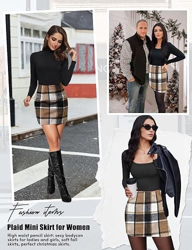 Plaid Skirts for Women, Pencil Mini Skirts for Women High Waist Bodycon Christmas Holiday Fall Winter Skirts 2025 Trendy thumbnail 5