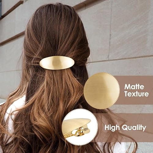 OIIKI 3 Inch Oval Barrette Hair Clip, French Style Hair Barrette for Women, Large Metal Vintage Hair Accessory for Thick Thin Long Hair, Formal Hair Pin for Wedding Birthday - Gold thumbnail 4