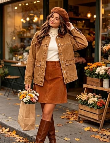 Yeokou Women’s Oversized Jean Jacket Button Down Casual Washed Coat | Washed denim fabric, Contrast canvas collar, Button front placket, Patch pockets, Fall trendy versatile street outfit thumbnail 6