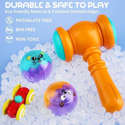2-in-1 Ball Drop & Car Ramp Race Track Montessori Toy for Toddlers Ages 1-5 | Hammer Rolling Ball, Launch and Race Car-Cause and Effect Sensory STEM Learning Toys for 1-5 Year Old Boys & Girls thumbnail 6