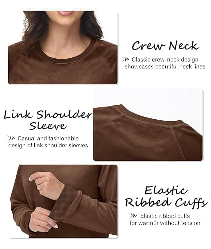MAGCOMSEN Women's Velour Sweatshirts Crewneck Long Sleeve Casual Pullover Soft Warm Shirts Velvet Tops Winter Fall thumbnail 4