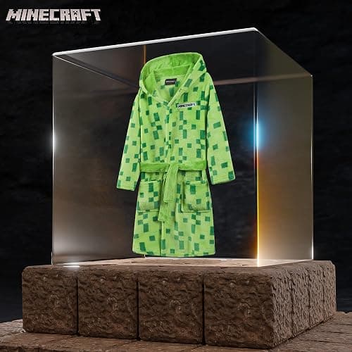 Minecraft Bath Robe for Boys, Teens Hooded Fleece Robe Cozy Loungewear Soft Nightwear Creeper Gamer Gifts for Kids thumbnail 3
