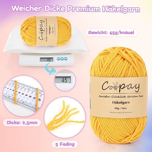 Coopay Wolle zum Häkeln, 225g (5x45g) Weiches Häkelgarn, 5 Faiding Wolle zum Stricken, Babywolle zum Häkeln für Anfänger, Super Weich Häkelgarn Babywolle für Häkel- und Strickprojekt - Khaki Weiß thumbnail 4