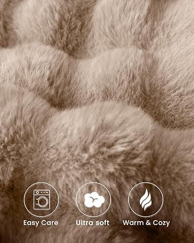 blunique Ultra Soft Cozy Faux Fur Throw Blanket, Fuzzy Plush Thick Bubble Blanket, Oversize Luxury Fluffy Blanket for Couch, Sofa, Bedroom, and Living Room, 50x60 Inches, Light Brown thumbnail 5