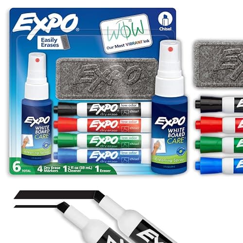 EXPO Dry Erase Markers Kit, Chisel Tip, Assorted Colors, Eraser, Spray Cleaner, 24 Count - Whiteboard, Calendar, Office Essentials, School, Classroom, Teacher Supplies, Pack of 4 - Image 1