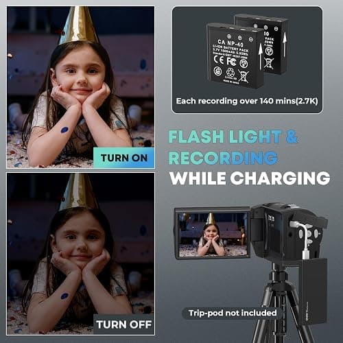 Gcasio 2.7K Video Camera Camcorder QHD 56MP YouTube Vlogging Camera Webcam 16X Digital Zoom with 32G SD Card 270 Degree Rotation Screen Camcorders and 2 Batteries Recording While Charging thumbnail 6