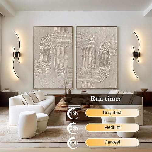 KARTOOSH Battery Operated Wall Sconces Set of Two with Remote Control, Stepless Colors 3000K-6000K & Dimming, LED Black Wireless Wall Light for Living Room, Hallway, Bedroom, 39.3 Inch (2 Pack) - Black - 39.3 Inches (2 pack) thumbnail 4