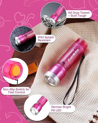EverBrite Small Flashlight, Compact LED Flash Light with 3 Modes, 3 AAA Batteries Included, Water-Resistant Mini Flashlight for Home,Emergencies and Camping, Pink, 1 Pack thumbnail 4