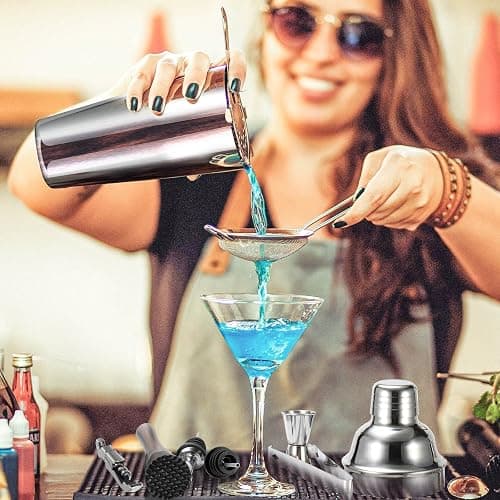 Cocktail Shaker Set, 18/8 Food-Grade Stainless Steel Mixology Bartender Kit 10-Piece Bar Tools with Stylish Bamboo Stand - Rust-Proof & Dishwasher Safe - Professional Martini Shaker Gift for Men, Dad thumbnail 4