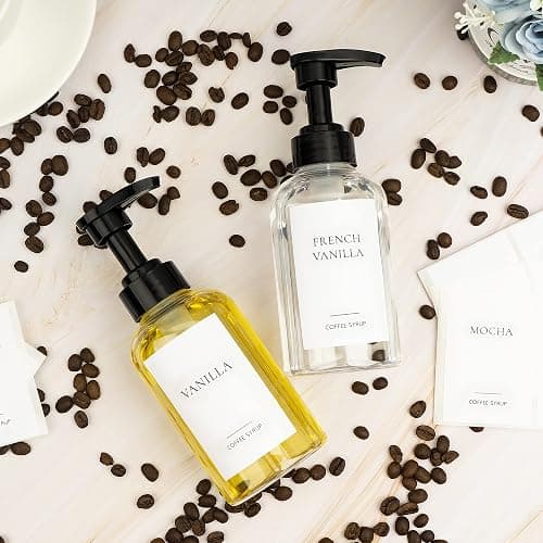 Ezebesta 4 Pieces Coffee Syrup Dispenser Bottle 300ml PET Black Pump Bottles with Labels for Coffee Bar Organization thumbnail 5