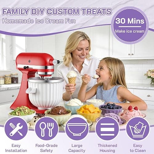 Ice Cream Maker Attachment for KitchenAid Stand Mixer, 2 Qt Ice Cream Bowl | Fits 4.5Qt and Larger KitchenAid Stand Mixers, For Ice Cream, Frozen Yogurt, Sorbet & Gelato by Focollk thumbnail 2