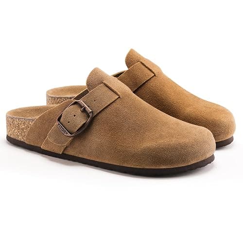 FITORY Womens Clogs Slip-on Potato Shoes Leather Mules with Suede Cork Footbed Size 6-11 thumbnail 6