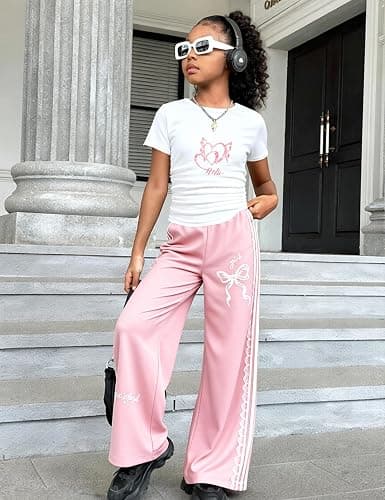 EuquixZeph Girls 2 Piece Outfits Kids Short Sleeve Ruched Crop T-Shirt Top Cargo Pants Sweatsuit Tracksuit Jogger Sets 5-12Y thumbnail 2