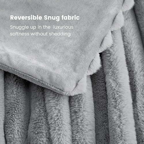 Cozy Bliss Faux Fur Throw Blanket for Couch, Cozy Warm Plush Striped Blanket for Sofa Bedroom Living Room, 50 * 60 Inches Gray thumbnail 8