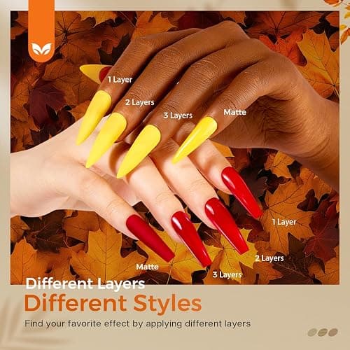 Morovan Fall Nail Polish Set: 6 Gold Maple Leaf Nail Polish Kit 2025 Glitter Autumn Fingernail Pumpkin Yellow Burnt Orange Art Quick Dry Nail Regular Mini Bulk Manicurist Women Girls Gift thumbnail 7