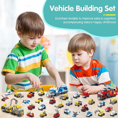 Sawaruita 30Pack Mini Cars Building Blocks Party Favors for Kids - Small Fire Truck,City Police Car,Construction Vehicle for Birthday Goodies Bag Filling, Classroom Prizes for Boys 6-12 thumbnail 2