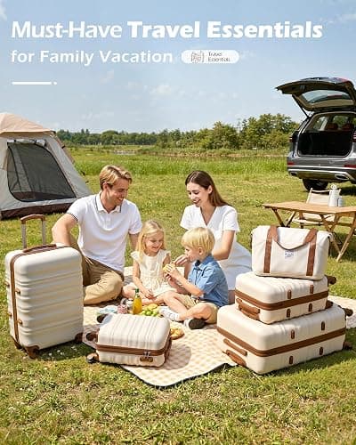 Long Vacation Luggage Sets 4 Piece Luggage with ABS+PC Hardshell, Spinner Wheels & YKK Zipper TSA Lock for Travel Esssentials (White-Brown, 6 Piece Set) thumbnail 2