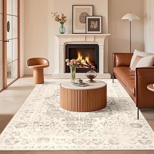 nesrt Boho Washable Area Rugs 5x7 Non Slip, Vintage Living Room Rugs, Ivory | Classic Large Thin Printed Soft Bedroom Nursery Floor Carpet for Farmhouse Dining Room Playroom Study Home Office thumbnail 9